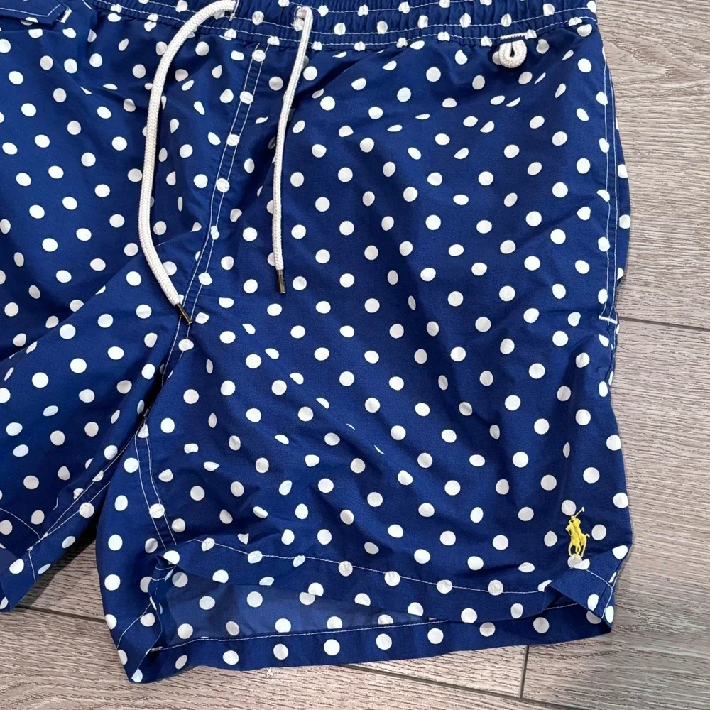 Polo Ralph Lauren Swim Trunks Mens Large Blue Polka Dot Pony Preppy Beach Summer